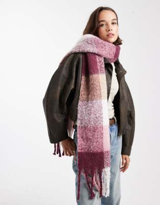 Object - Grande écharpe épaisse ultra-douce à carreaux - Bordeaux et rose-Rouge