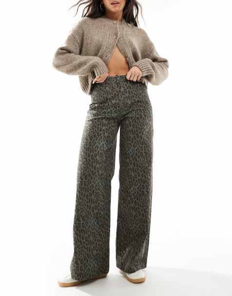 Object - Grønne jeans med superbrede ben og leopardprint - view 1