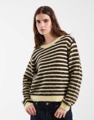 Object Hairy Textured Knit Sweater In Gray