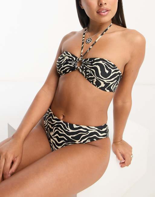 Object halter neck ring detail bikini top in zebra print - part of a set