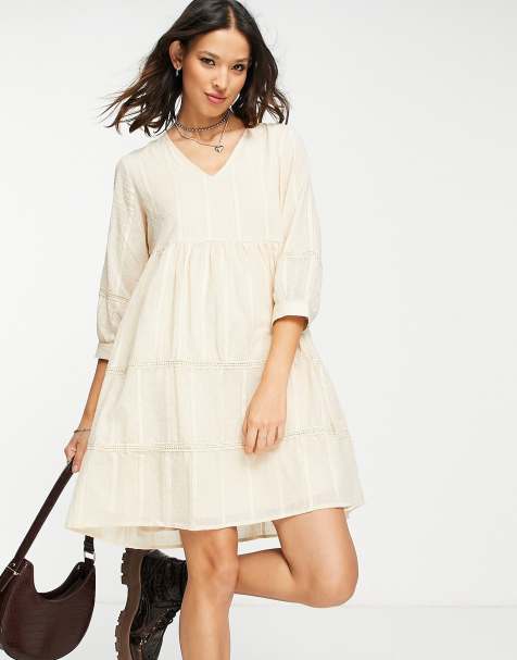 Object – Hängerkleid in Creme mit Spitzenbesatz - view 1