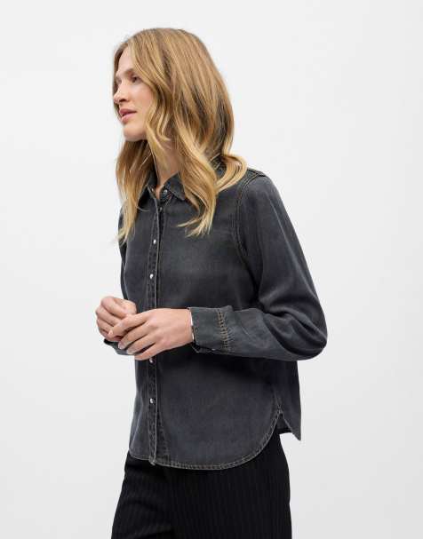 Object – Hemdbluse aus Denim in Mittelgrau - view 1