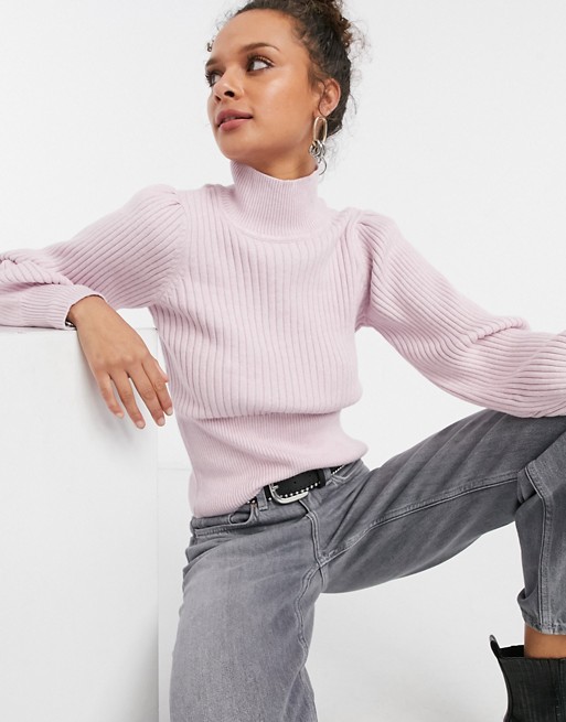 Object high neck balloon sleeve jumper in pink