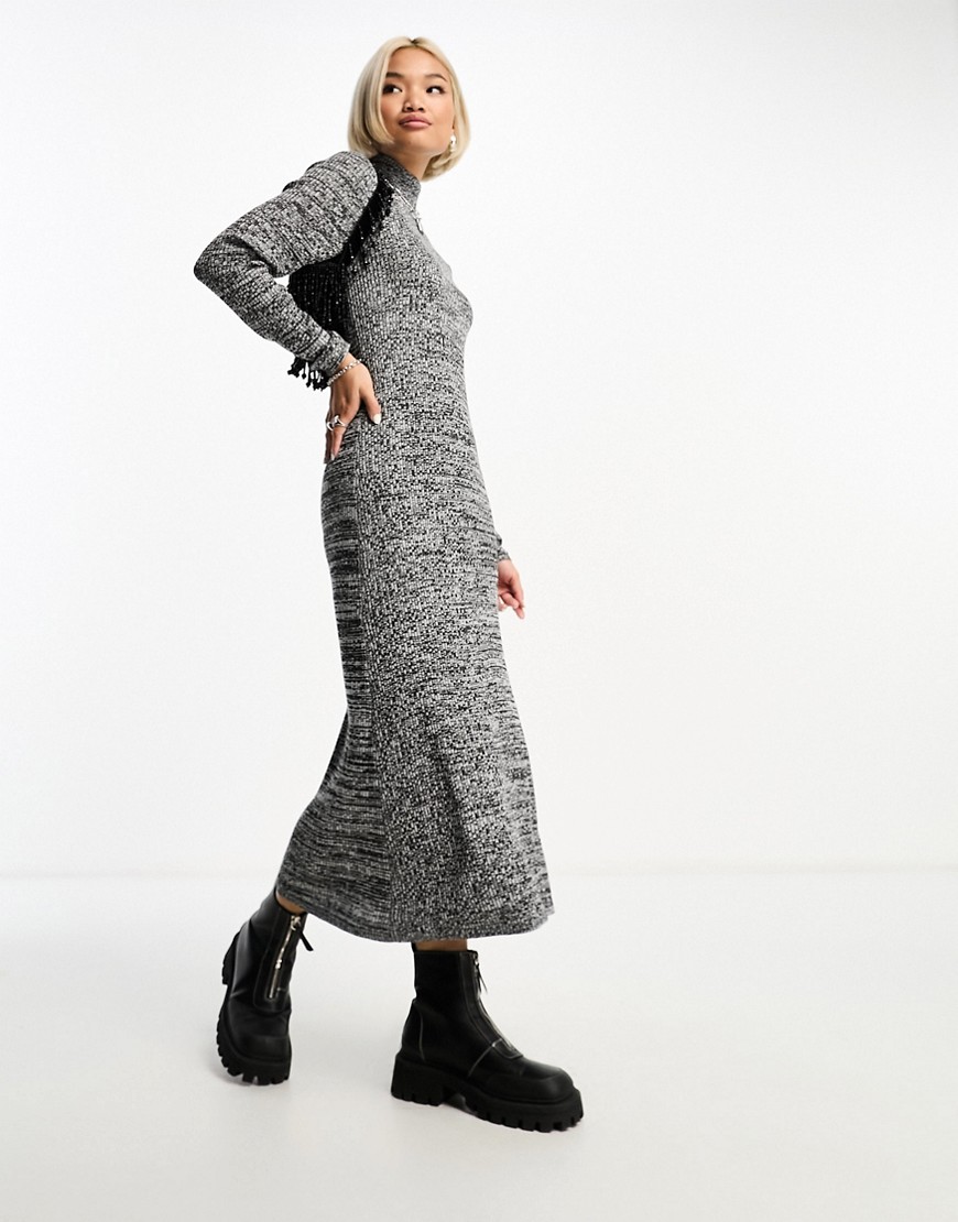 Object high neck knitted jumper maxi dress in black and white-Multi