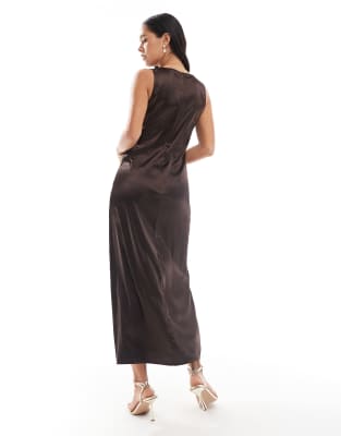Object High Neck Textured Satin Maxi Dress