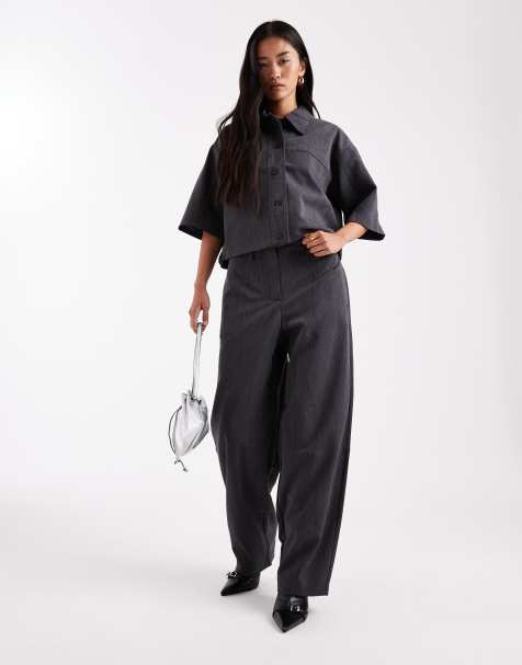 Object high waist wide leg trouser co-ord in dark grey melange - view 1