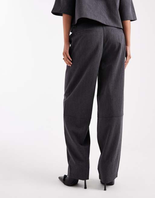 Object high waist wide leg trouser co-ord in dark grey melange, 2 of 5
