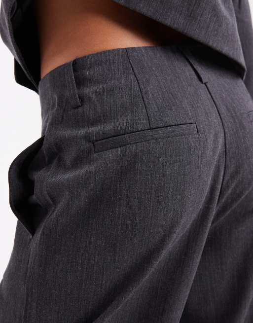 Object high waist wide leg trouser co-ord in dark grey melange, 3 of 5