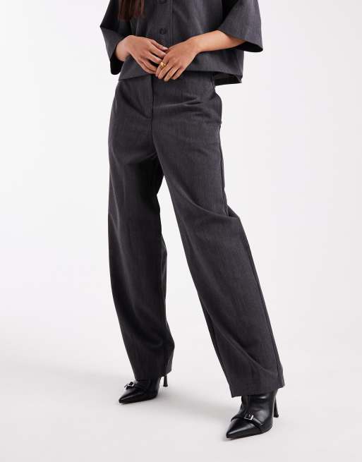 Object high waist wide leg trouser co-ord in dark grey melange, 4 of 5