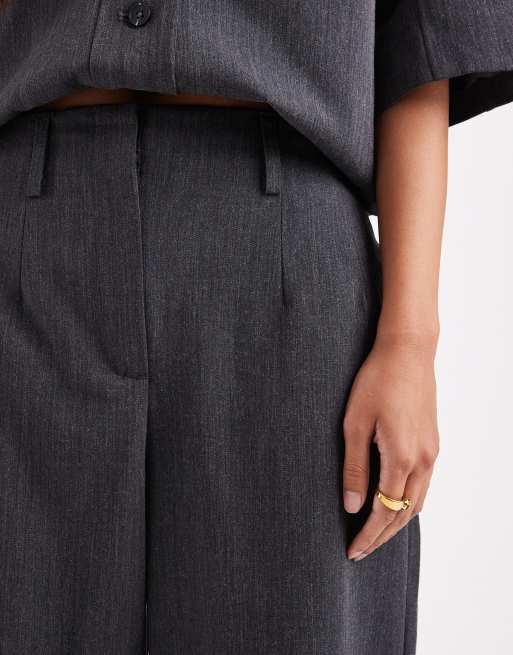 Object high waist wide leg trouser co-ord in dark grey melange, 5 of 5