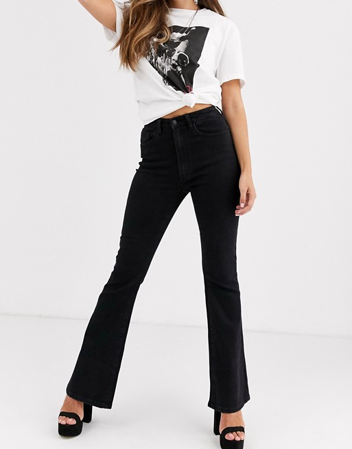 Object high waisted flared jeans in black