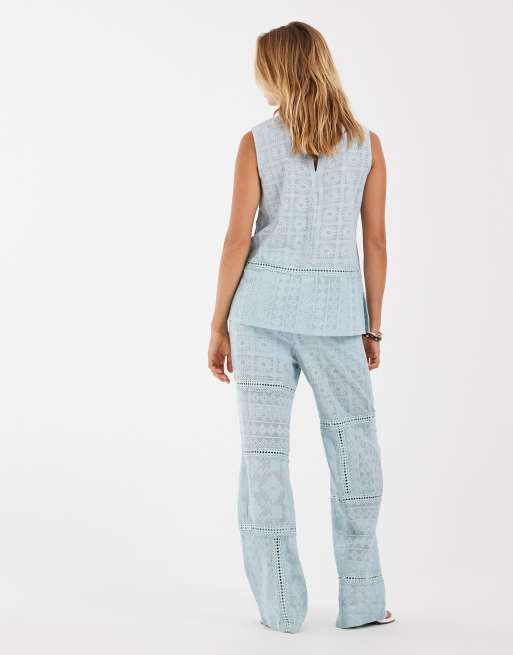 Object - Himmelblåt sæt med hæklede bukser med patchwork og blonder, 4 af 5