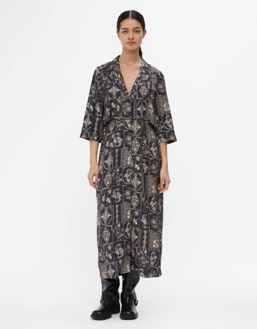 Object hybrid midi shirt dress in grey vintage print 