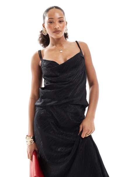 Object jacquard cami top in black (part of a set) - view 1