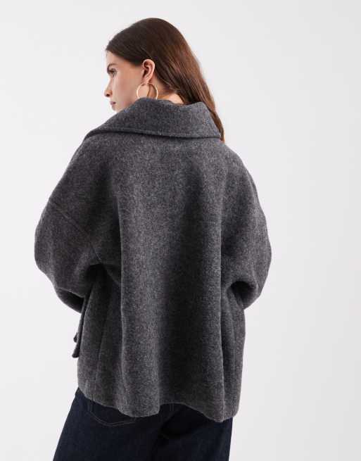 Object jacquard knit scarf jacket in dark grey melange check, 4 of 4