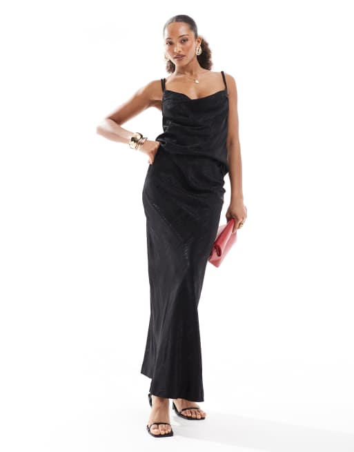 Object jacquard maxi skirt and cami top set in black
