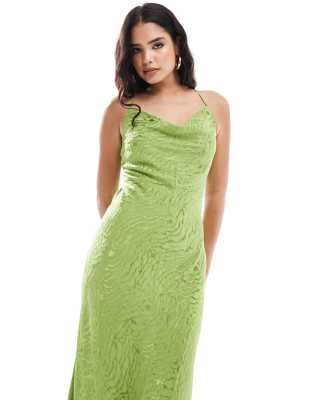 Object Jacquard Midi Slip Dress In Green