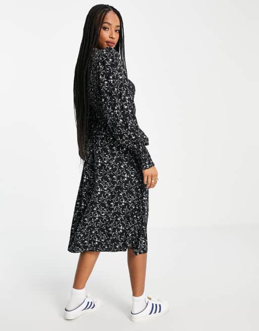 Object Jalke printed midi smock dress in black, 4 of 4