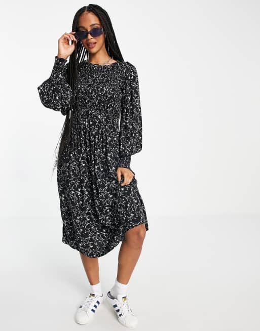 Object - Jalke - Vestito grembiule midi nero con stampa, 2 di 4
