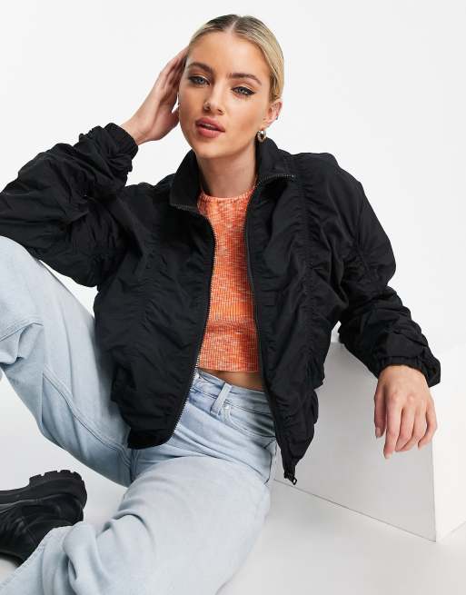 Object Jana ruched bomber jacket in black | ASOS