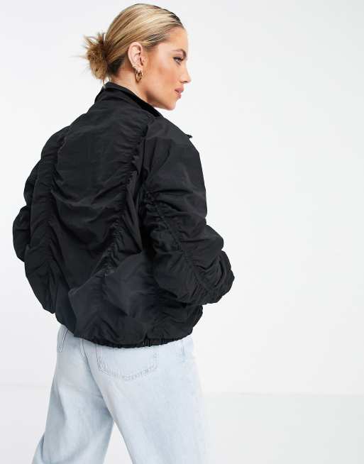 Ruched shop bomber jacket