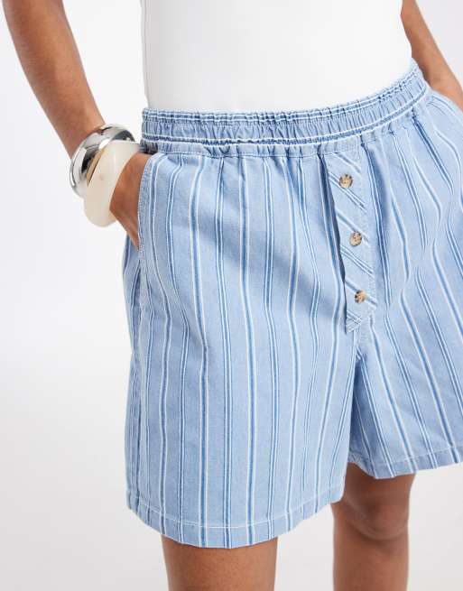 Object – Jasnoniebieskie szorty jeansowe w stylu bokserek w paski, 2 z 5