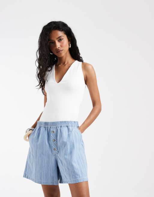 Object – Jasnoniebieskie szorty jeansowe w stylu bokserek w paski, 3 z 5