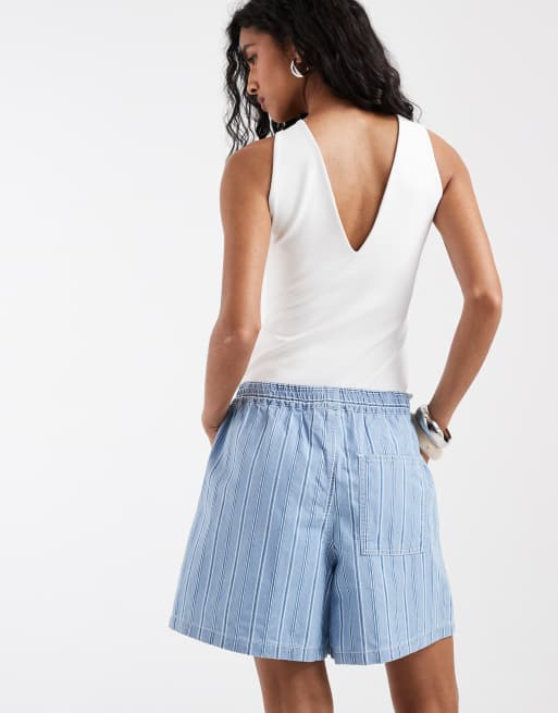 Object – Jasnoniebieskie szorty jeansowe w stylu bokserek w paski, 4 z 5