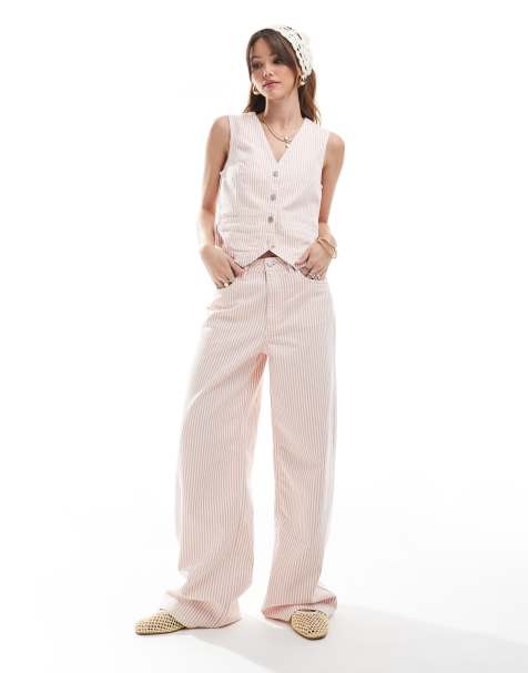 Object - Jeans a fondo ampio rosa a righe - view 1