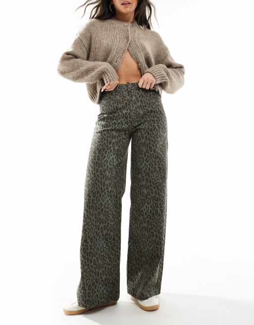 Object - Jeans a fondo extra ampio verde leopardato