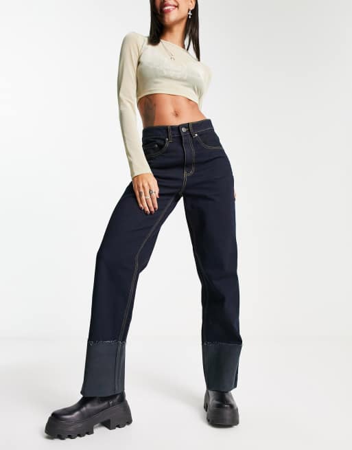 Object - Jeans blu scuro con risvolto ampio