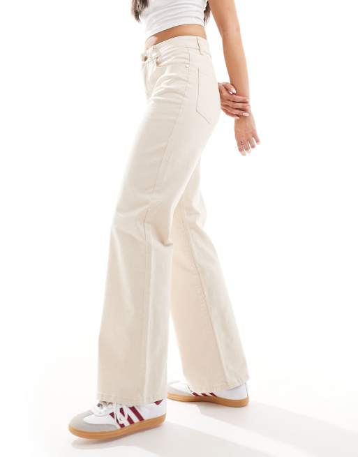 Object - Jeans con fondo ampio in twill a vita medio alta color crema
