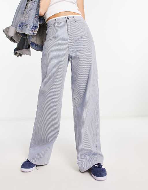 Object - Jeans met wijde pijpen en strepen in blauw