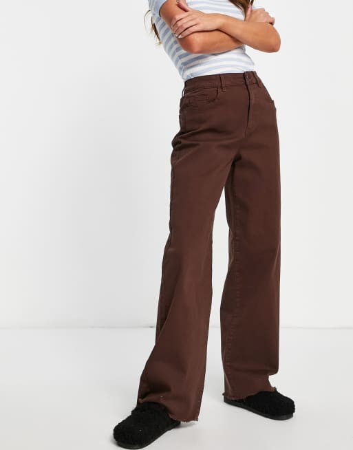 Object - Jeans met wijde pijpen in chocoladebruin