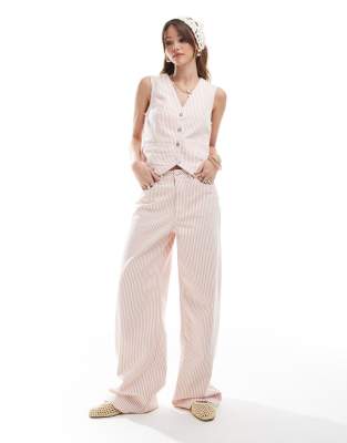 Object - Jeans mit rosa Streifen und weitem Bein, Kombiteil
