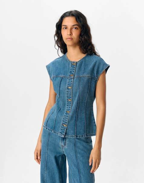 Object – Jeans-Trägertop in mittlerem Jeansblau - view 1