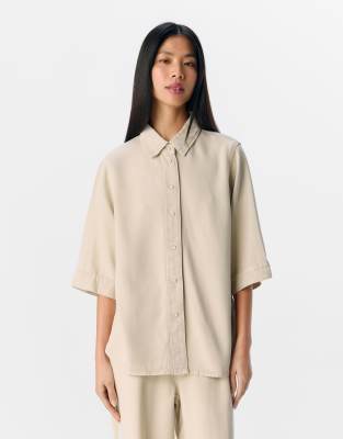 Object - Jeanshemd in in hellem Beige-Weiß