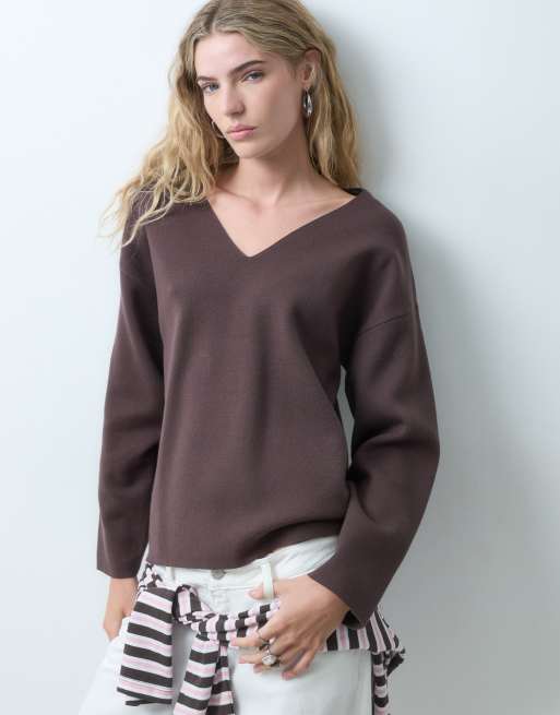 Object structured knit co-ord in brown, 2 de 3