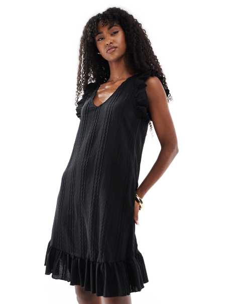 Object – Jersey-Minikleid in Schwarz mit Rüschen - view 1