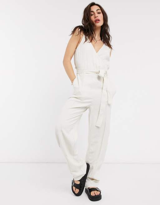 Object – Jumpsuit mit Wickeldesign in Beige