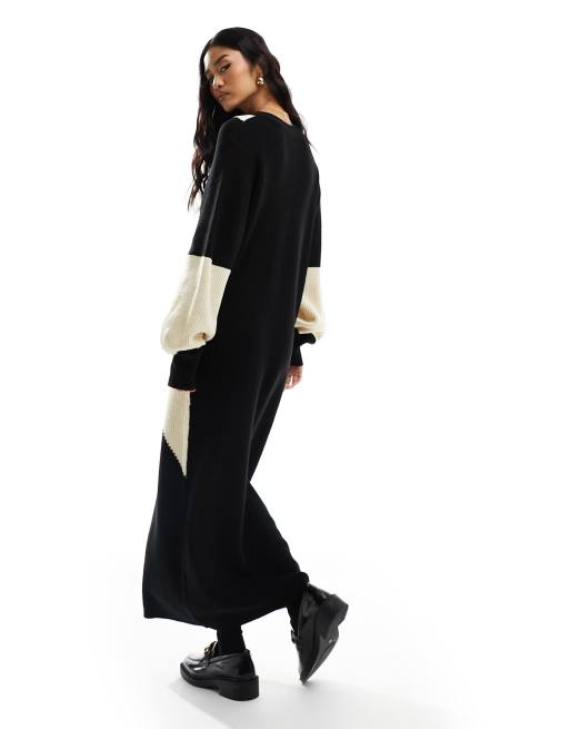 Object kaleidoscope v neck knitted sweater dress in mono print