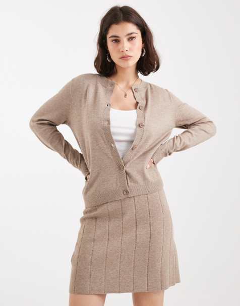 Object fine gauge cardigan co-ord in taupe melange