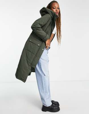 Object Katie long high neck coat in green - ASOS Price Checker