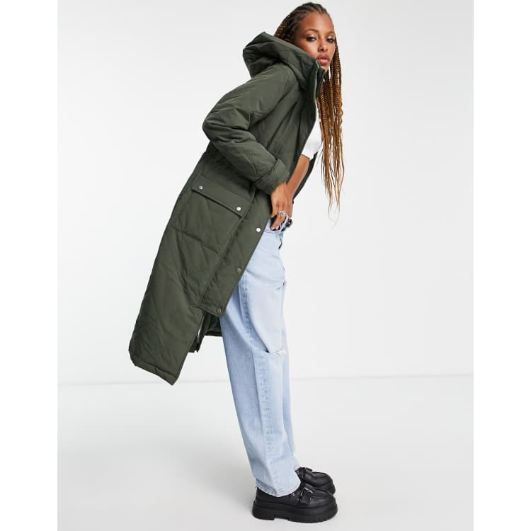 Object Katie long high neck coat in green | ASOS