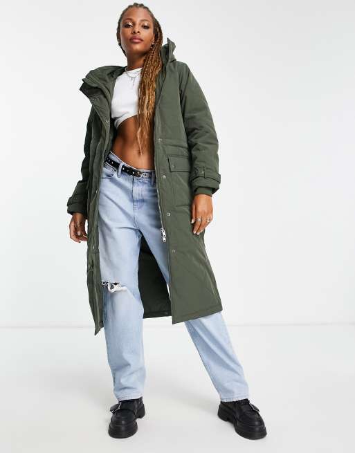 Object long high neck coat in green |