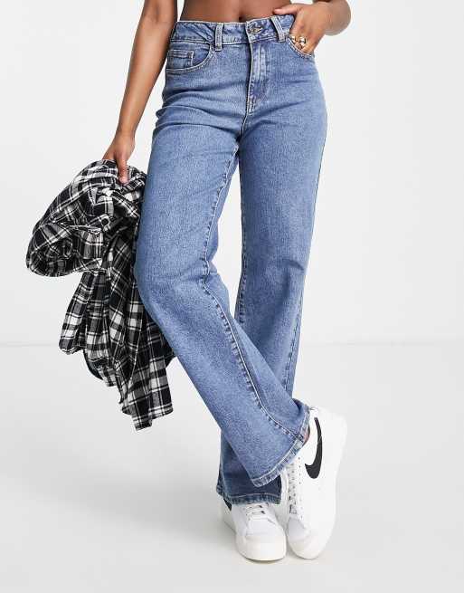 Klas Namens Marxistisch Object - Katoenen dad jeans met wijde pijpen in middenblauwe wassing -  MBLUE | ASOS