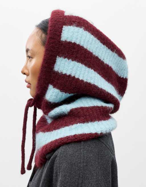 Object knit balaclava in burgundy striped print, 3 of 3