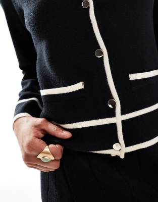 Object Knit Cardigan With Contrast Binding Details In Black
