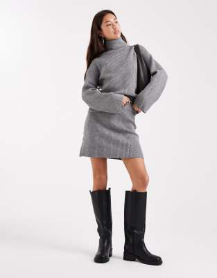 Object Knit Mini Skirt In Gray