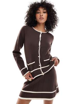 Object Knit Mini Skirt With Contrast Binding Details In Brown